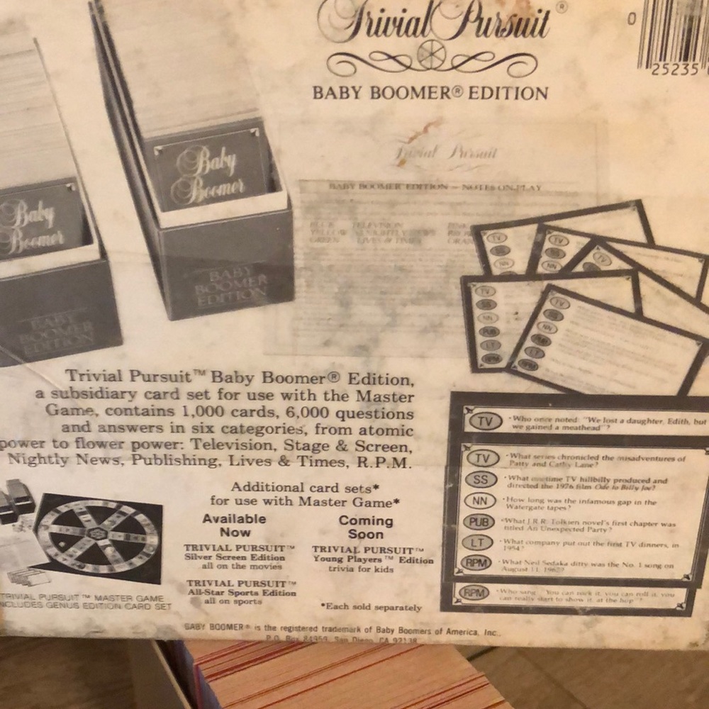 1984 Baby Boomers trivial pursuit additional game